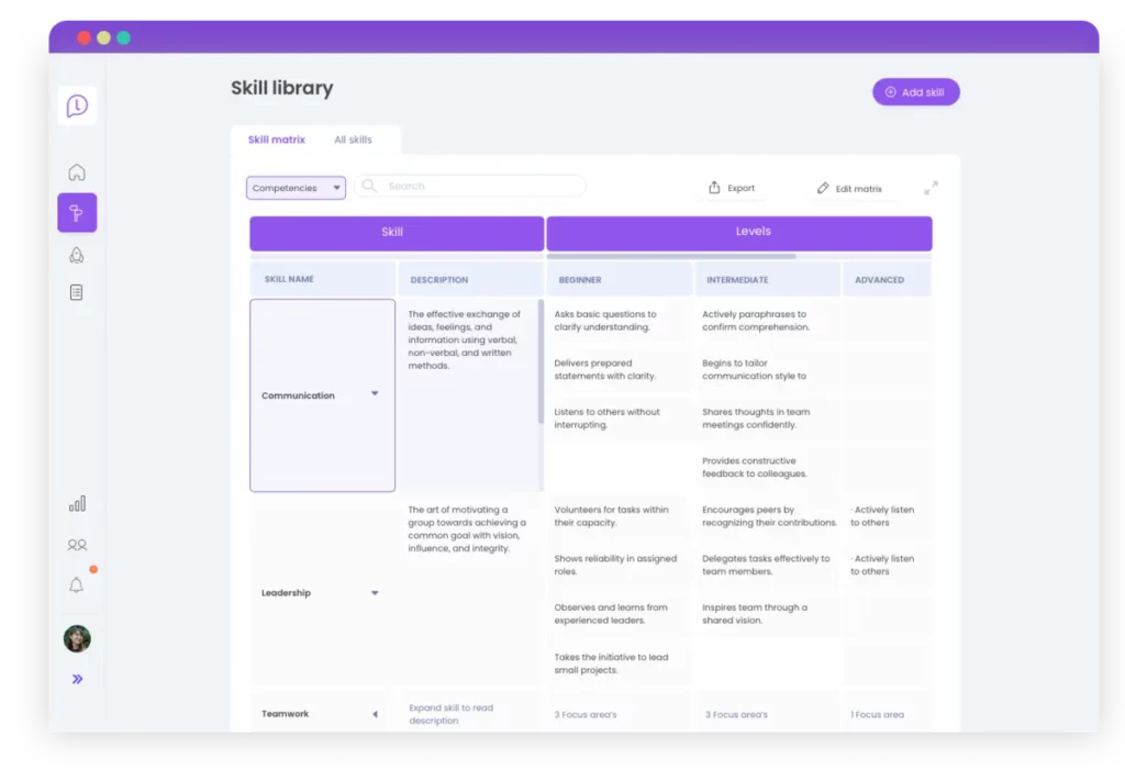 Learned UI showing the skill library